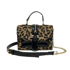 Leopard Print Chain Crossbody Bag Faux Fur Messenger Bag