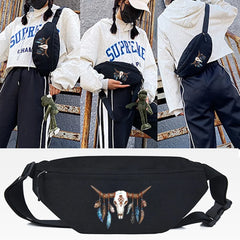 Feather Sheep Head Print Waist Bag Chest Bag Unisex Crossbody Shoulder