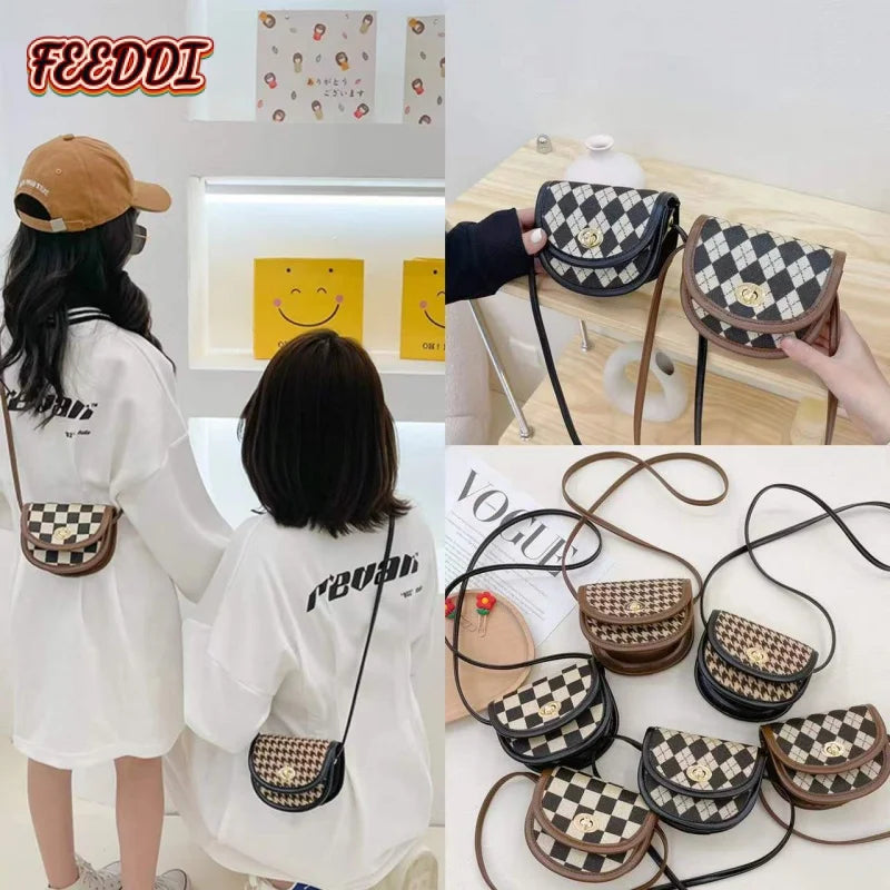 Red Plaid Small Handbag Girls Baby Crossbody Bag Princess Coin Purse