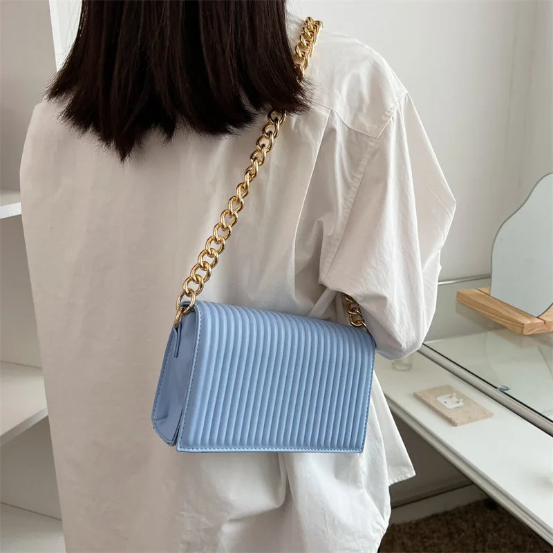 Women's Striped Shoulder Bag Small Crossbody Flap Handbag