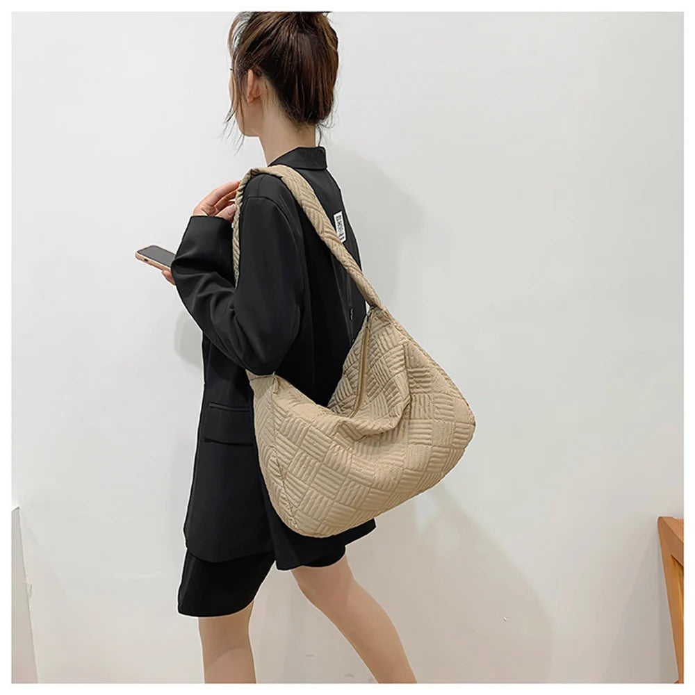 Female Casual Large Capacity Shoulder Tote Bags Cotton Clothing Texture