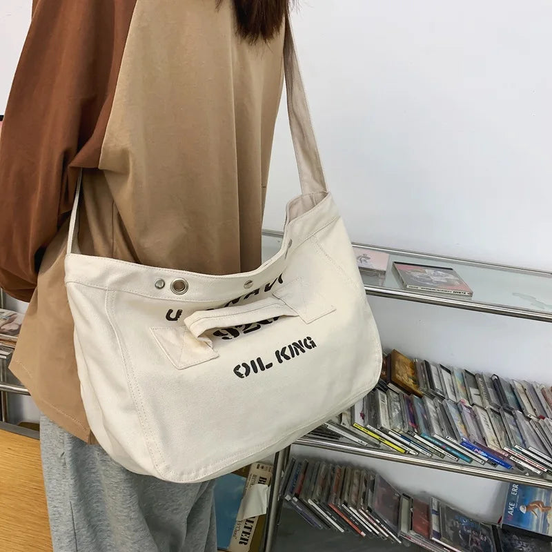 Y2k Grunge Canvas Hobo Slouchy Shoulder Bag