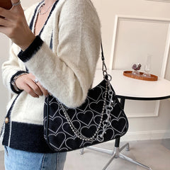 Heart Embroidery Chain Crossbody Shoulder Bag Women Casual Travel Purse