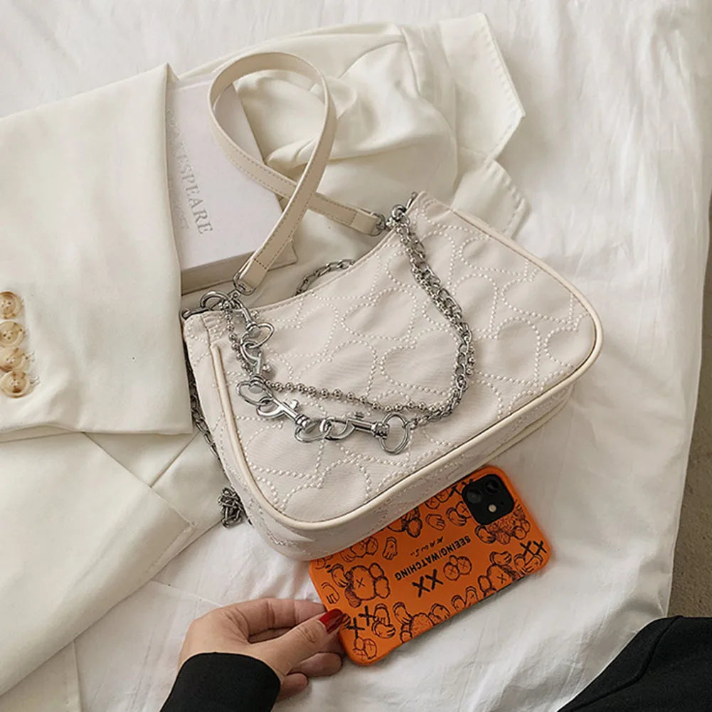Heart Embroidery Chain Crossbody Shoulder Bag Women Casual Travel Purse