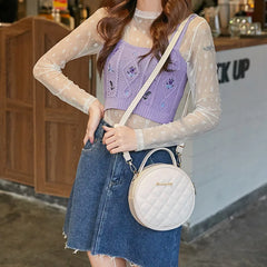 Embroidered Women Shoulder Small Round Bag Mobile Phone Messenger Crossbody
