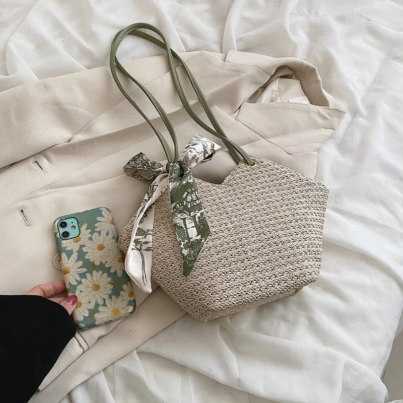 Summer Lace Beach Straw Handbags Large Capacity Hand Woven Totes Shopper Bags