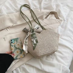 Summer Lace Beach Straw Handbags Large Capacity Hand Woven Totes Shopper Bags