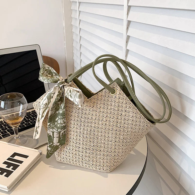 Summer Lace Beach Straw Handbags Large Capacity Hand Woven Totes Shopper Bags