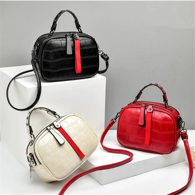 Small Shell Flap Messenger Bag Women Shoulder Tote Contrast Zipper Crossbody