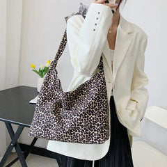 Canvas Leopard Tote Bag for Women Casual Shopping Shoulder Handbag