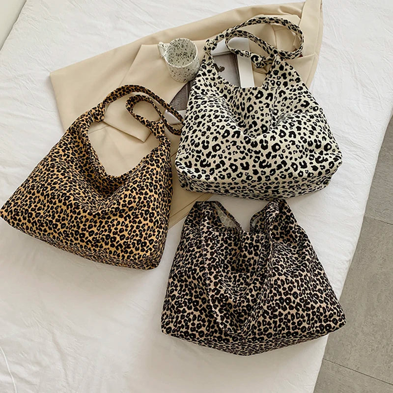 Canvas Leopard Tote Bag for Women Casual Shopping Shoulder Handbag