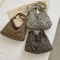 Canvas Leopard Tote Bag for Women Casual Shopping Shoulder Handbag