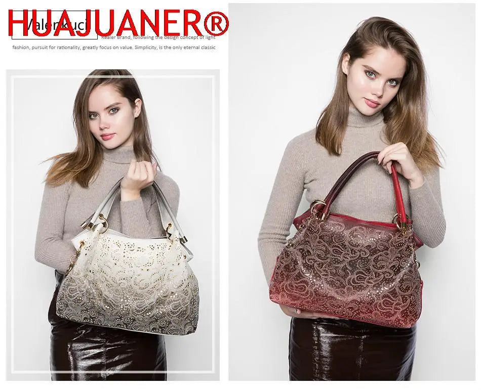 Female Ombre Handbags Floral Print Shoulder Bags Tassel Top-handle Bags