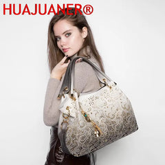 Female Ombre Handbags Floral Print Shoulder Bags Tassel Top-handle Bags