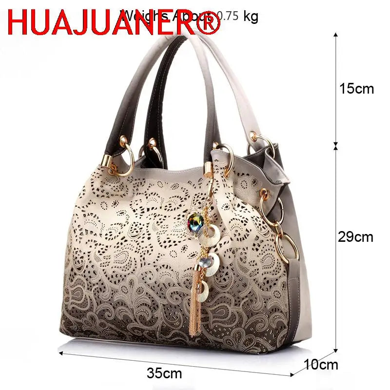 Female Ombre Handbags Floral Print Shoulder Bags Tassel Top-handle Bags