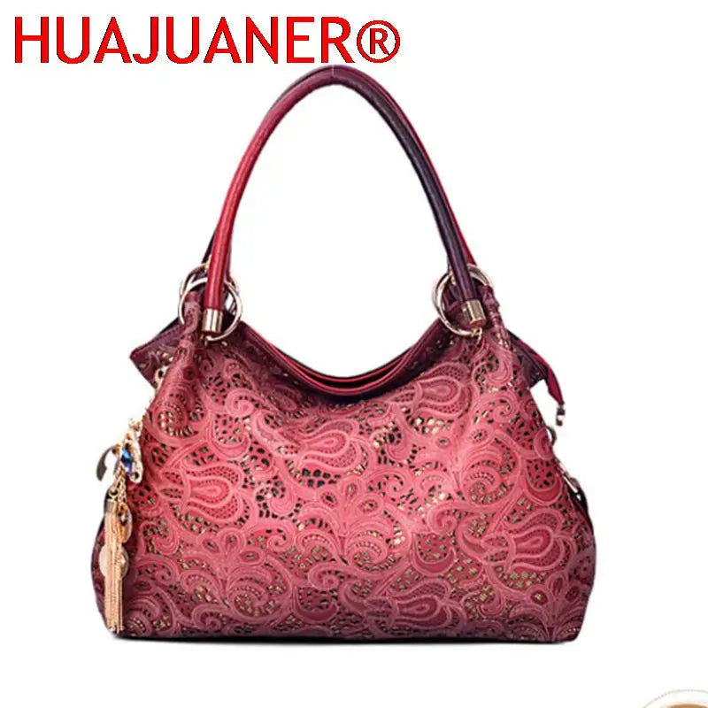 Female Ombre Handbags Floral Print Shoulder Bags Tassel Top-handle Bags