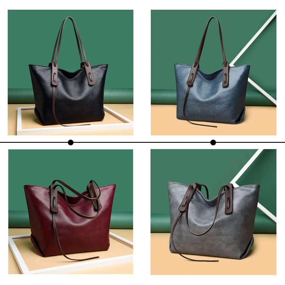 Leather Tote Shoulder Bag High Retro Women Handbags