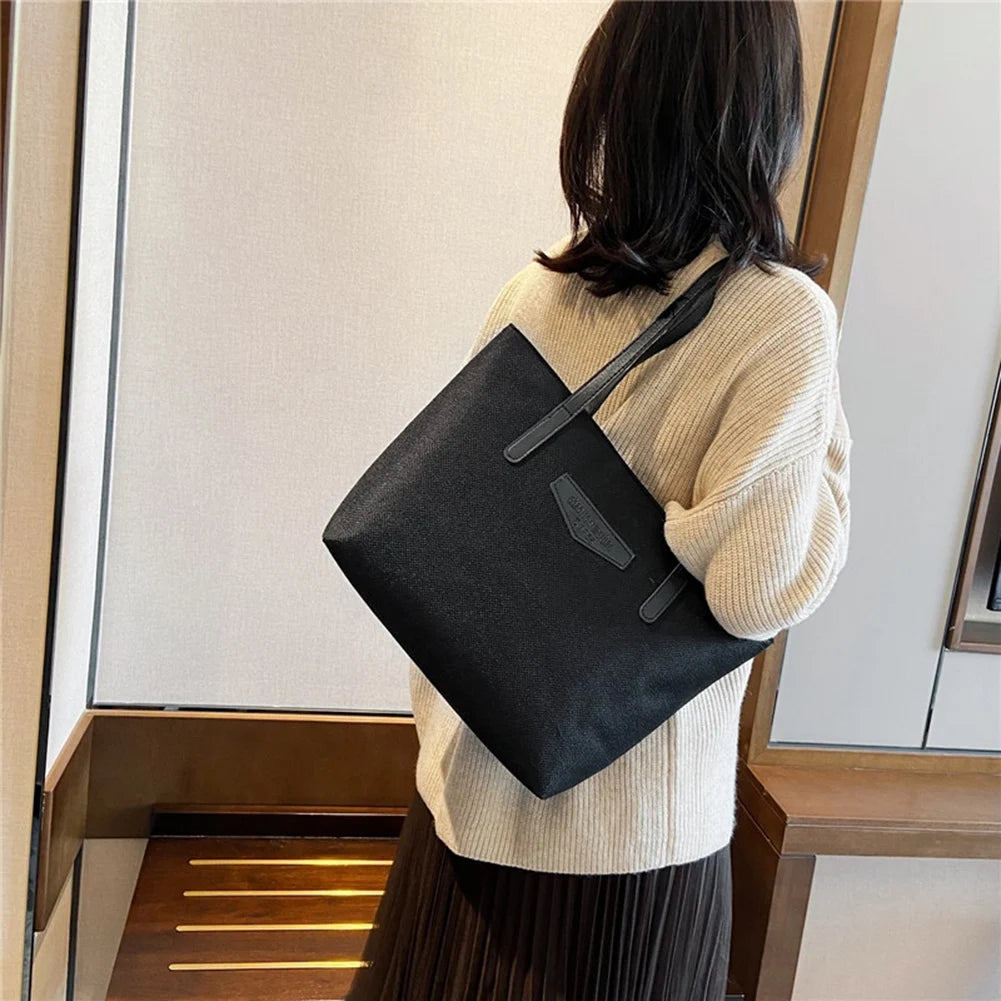 Female Big Capacity Handbags Shopping Travel Totes PU Linen Shoulder Bags