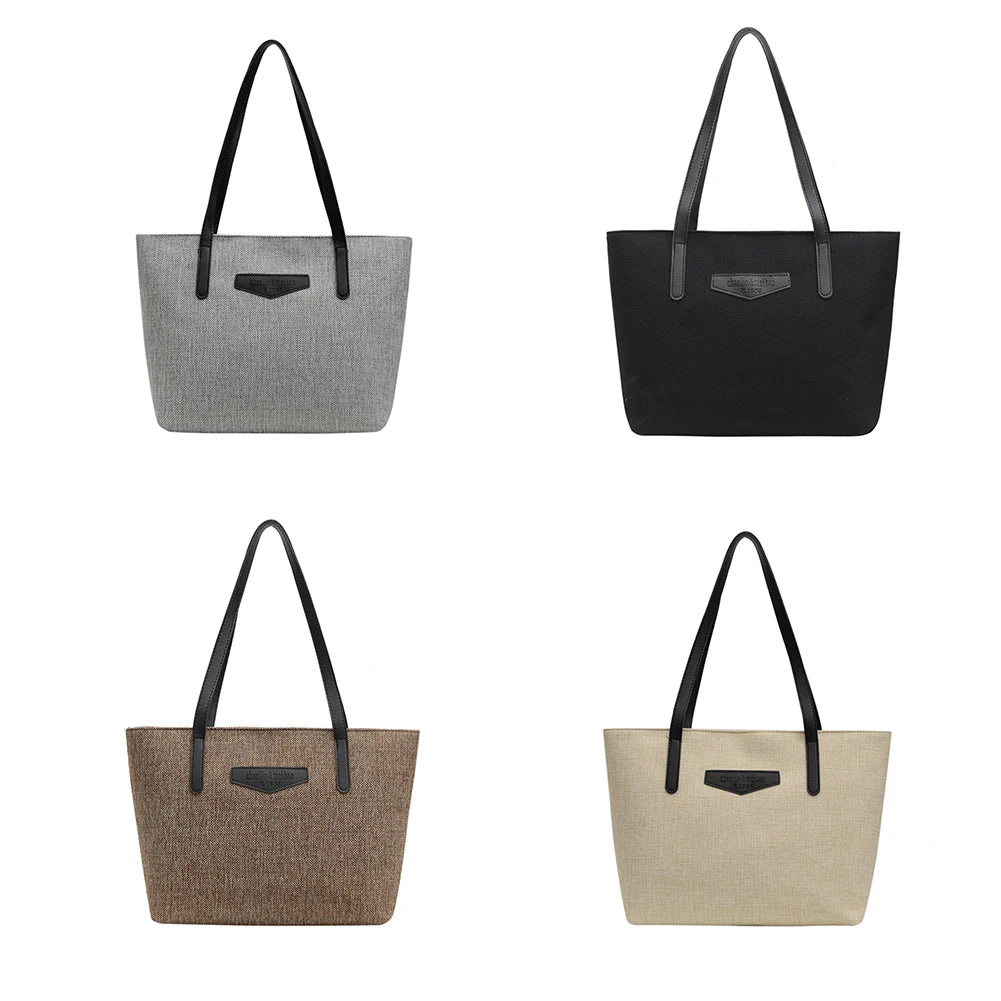 Female Big Capacity Handbags Shopping Travel Totes PU Linen Shoulder Bags