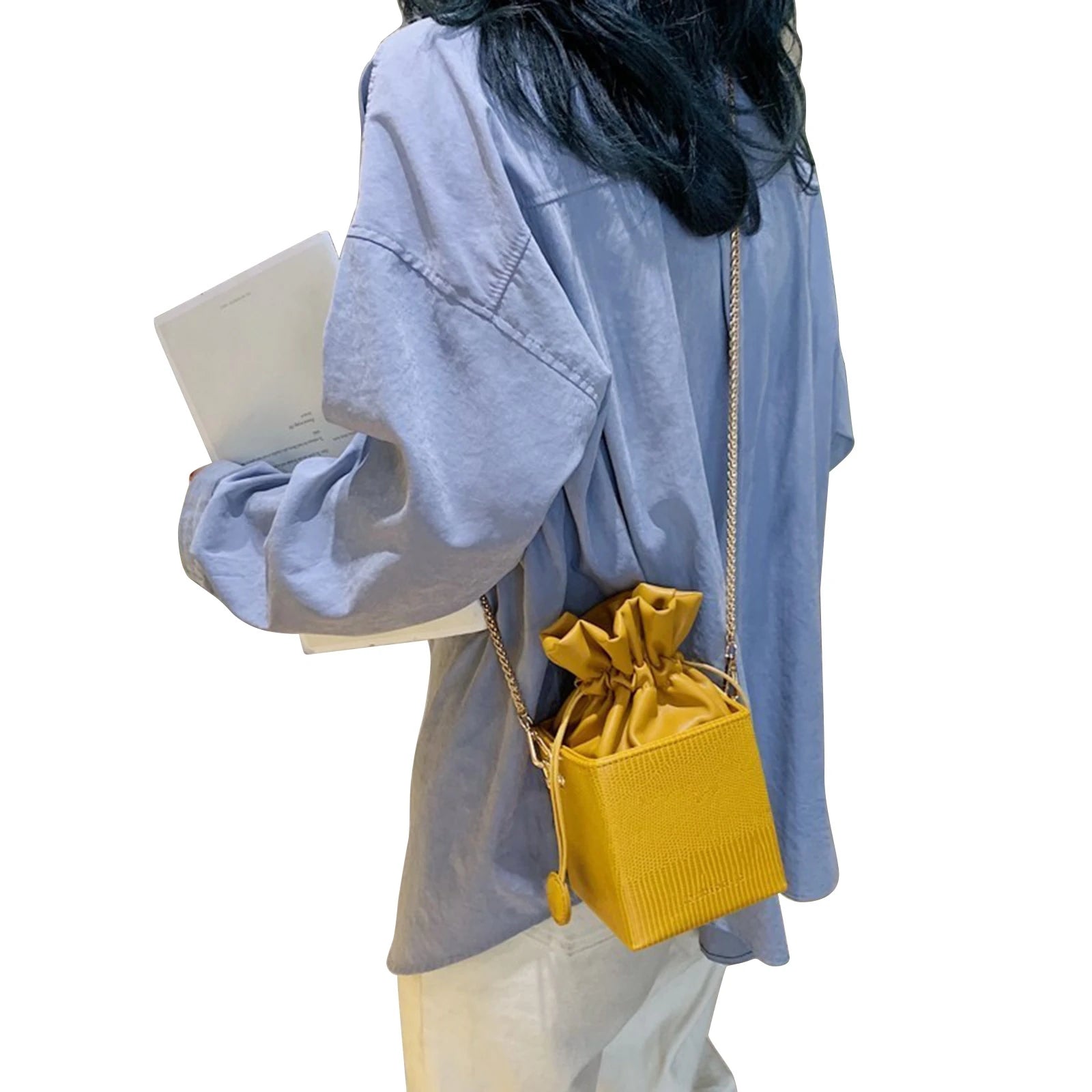Letter Print Shoulder Bag Messenger Bag for Women Yellow