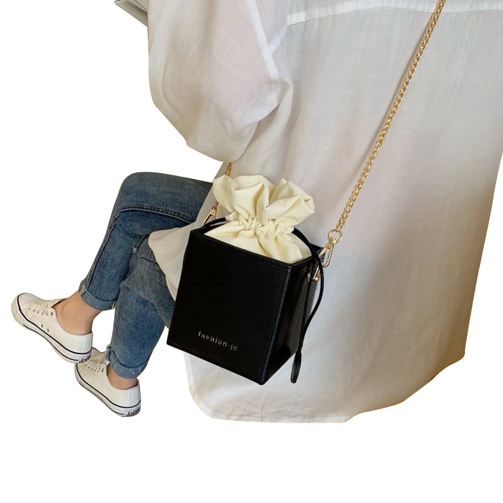 Letter Print Shoulder Bag Messenger Bag for Women Yellow