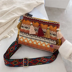 Female Bucket Canvas Bag Summer Ribbon Bucket Bag Ins Girls Ethnic Style