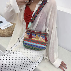 Female Bucket Canvas Bag Summer Ribbon Bucket Bag Ins Girls Ethnic Style