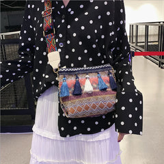 Female Bucket Canvas Bag Summer Ribbon Bucket Bag Ins Girls Ethnic Style