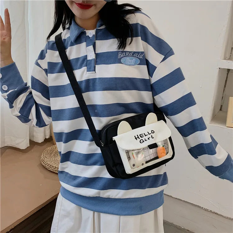Female Canvas Bag Cartoon Rabbit Zipper Messenger Bags For Women