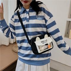 Female Canvas Bag Cartoon Rabbit Zipper Messenger Bags For Women