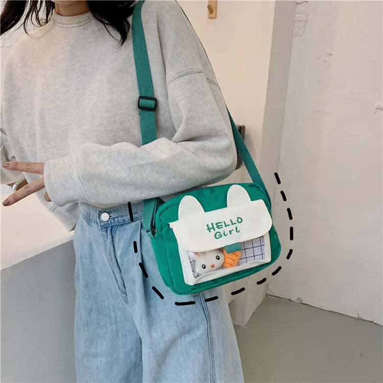 Female Canvas Bag Cartoon Rabbit Zipper Messenger Bags For Women