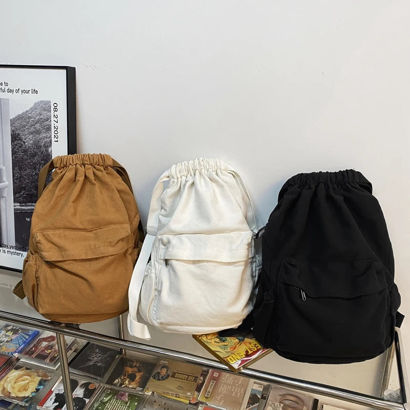 Women Canvas Drawstring College Backpack Laptop Book Bag Girl Travel School Bags