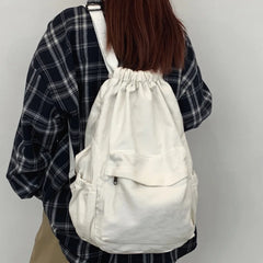 Women Canvas Drawstring College Backpack Laptop Book Bag Girl Travel School Bags