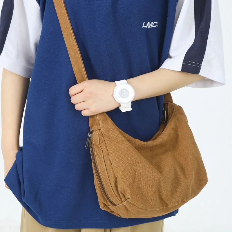 Female Canvas Side Sling Shoulder Bag Student Casual Cotton Crossbody Bag