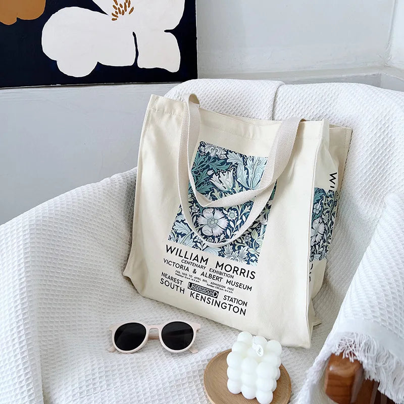 Vintage Flower Garden Print Canvas Shoulder Bag for Women