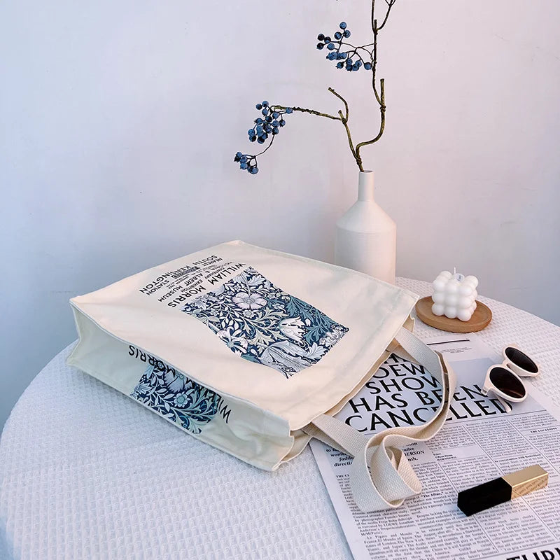Vintage Flower Garden Print Canvas Shoulder Bag for Women