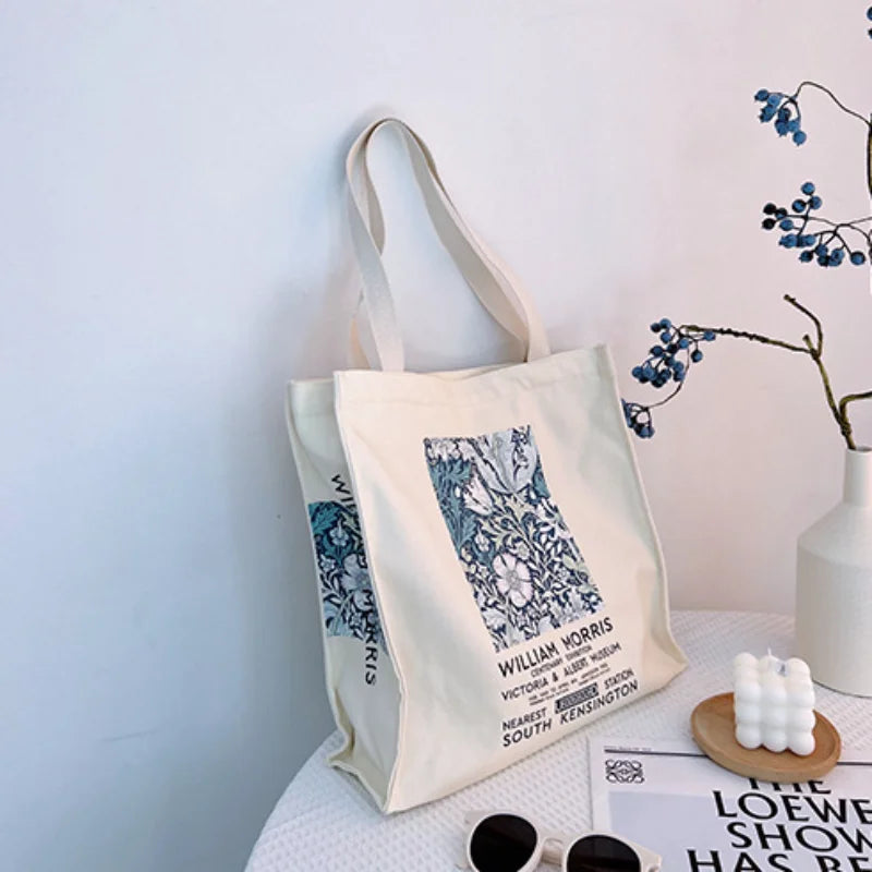 Vintage Flower Garden Print Canvas Shoulder Bag for Women
