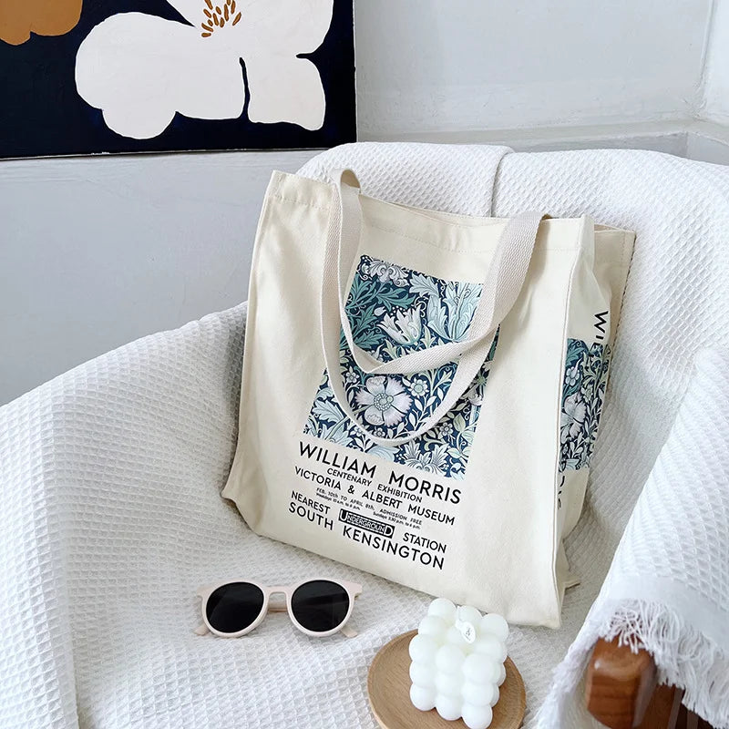 Vintage Flower Garden Print Canvas Shoulder Bag for Women