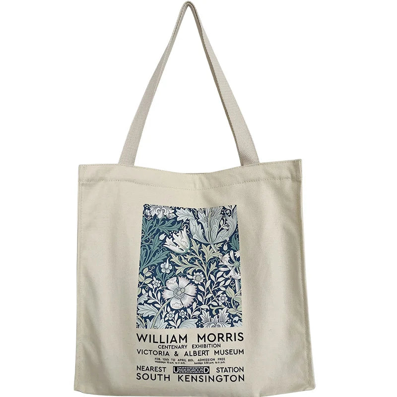 Vintage Flower Garden Print Canvas Shoulder Bag for Women
