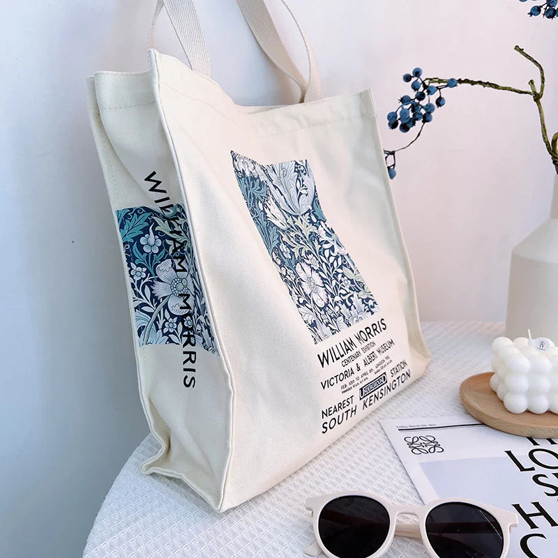 Vintage Flower Garden Print Canvas Shoulder Bag for Women