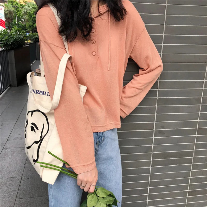 Female Canvas Shoulder Bag Casual Print Handbag