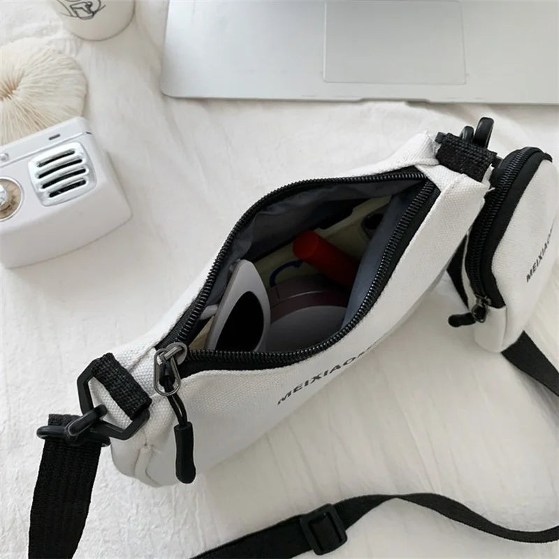 Women's Canvas Shoulder Bags with Mini Purse Pendant