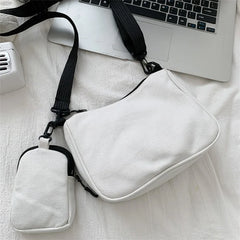 Women's Canvas Shoulder Bags with Mini Purse Pendant