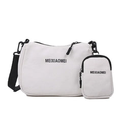 Women's Canvas Shoulder Bags with Mini Purse Pendant