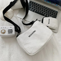 Women's Canvas Shoulder Bags with Mini Purse Pendant