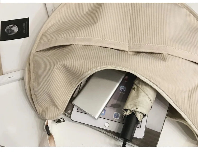 Casual Corduroy Shoulder Bag Women Large Capacity Hobo Crossbody Bag