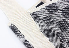 Female Knitted Checker Plaid Smiley Face Soft Slouchy Bag