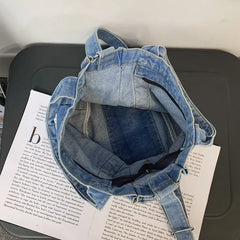 Female Denim Fabric Short Handle Tote Bag Student 90s Y2k Grunge Square Crossbod