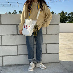Female College Student Canvas Shoulder Bag Large Capacity