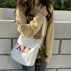 Female College Student Canvas Shoulder Bag Large Capacity
